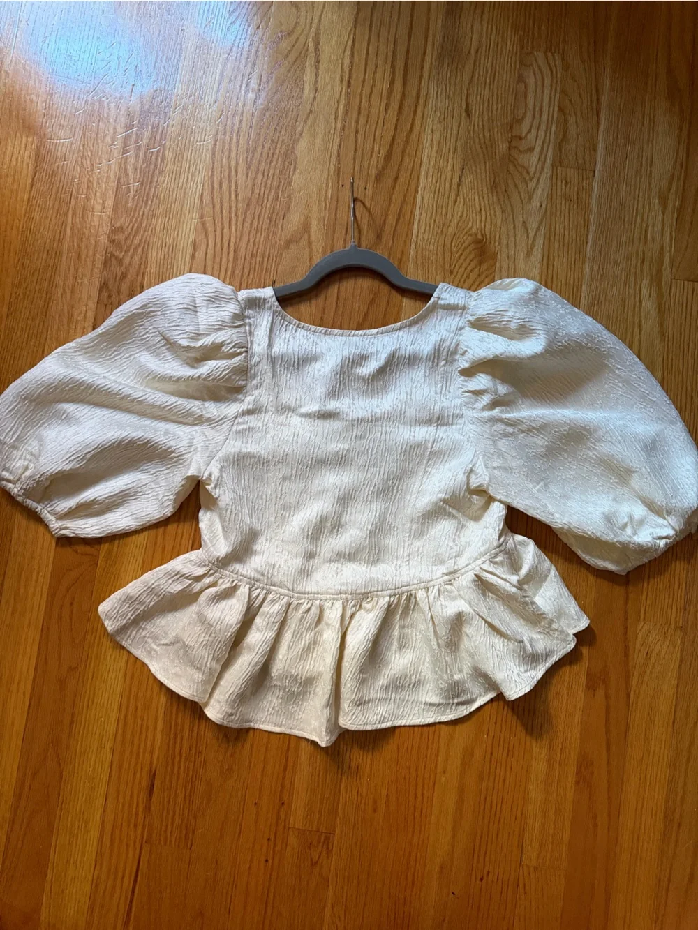 Free People Cream Peplum Blouse with Black Neck Tie